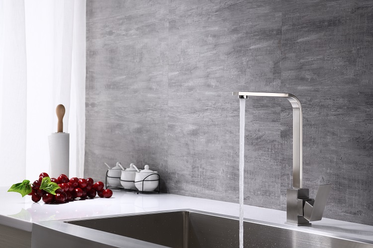 Factory Direct Sell Luxury Square Design Single Handle Long Neck Tall Kitchen Sink Faucet Flat Head Hot&Cold Water Mixer Taps