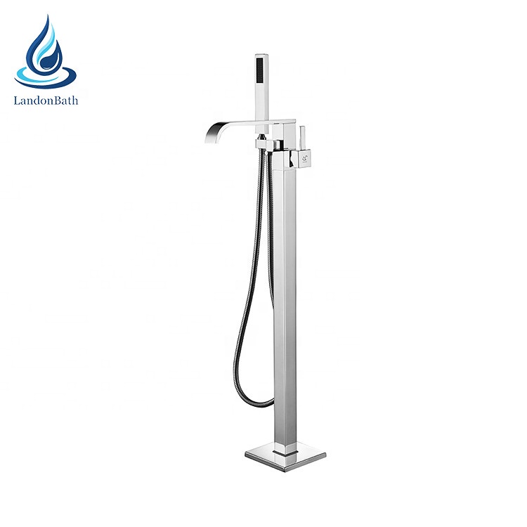 Watermake hotel hot&cold freestanding bathtub faucet free floor standing outdoor shower column with hand show