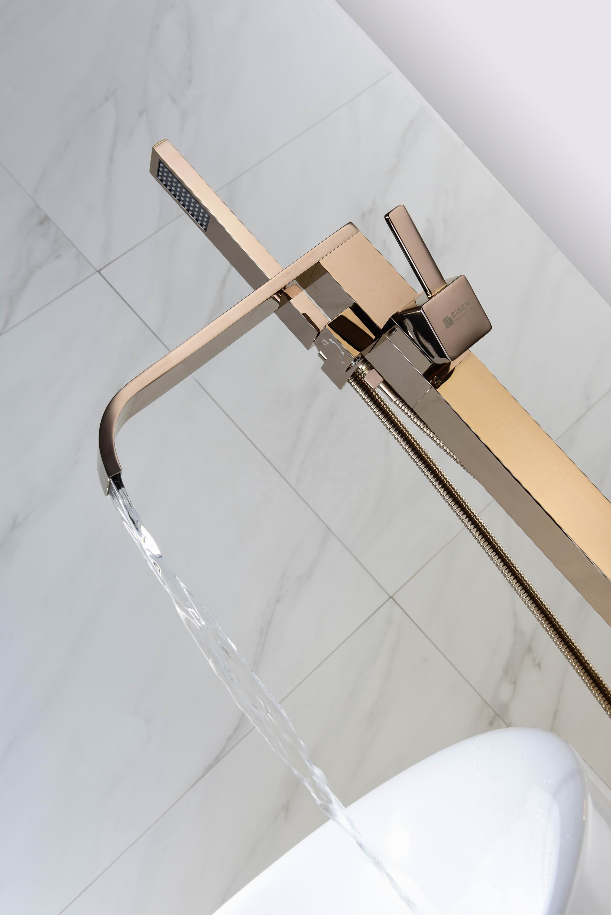 Amazon Bestseller New Freestanding Brass Bathtub Faucet Free Standing Bath Tub Filler Brushed Gold Taps Watermark
