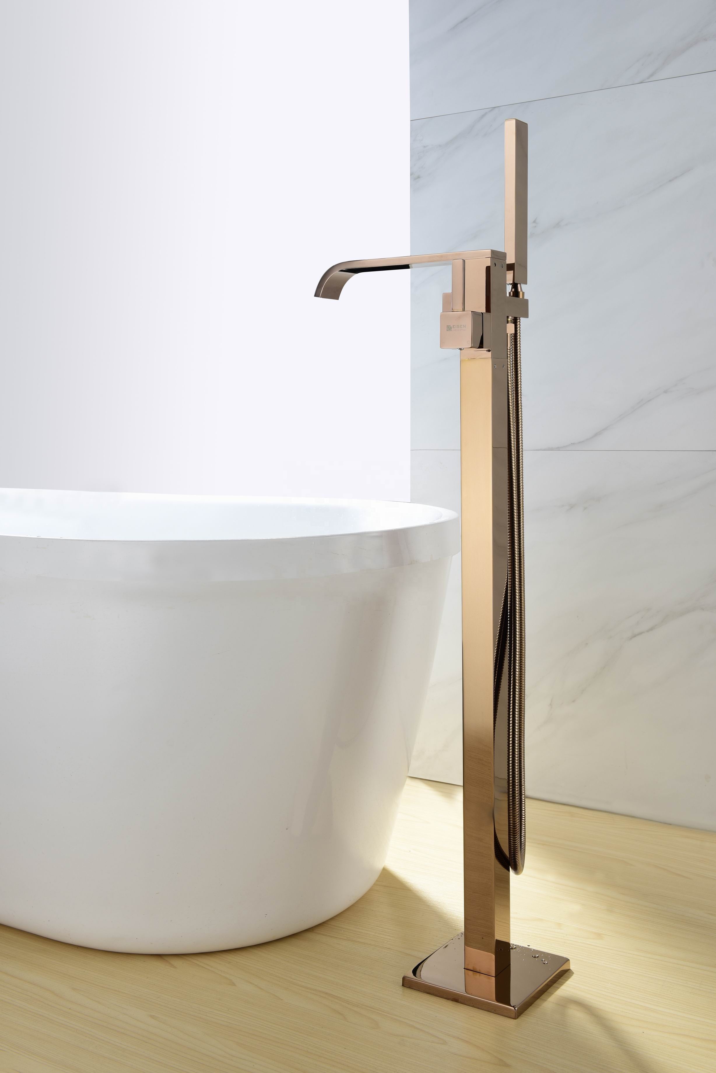 Amazon Bestseller New Freestanding Brass Bathtub Faucet Free Standing Bath Tub Filler Brushed Gold Taps Watermark