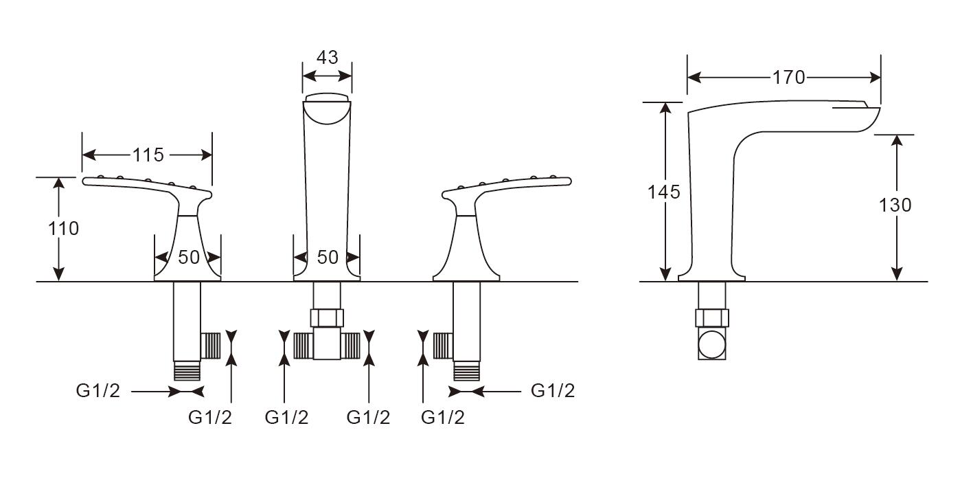 Factory Price Blackened 8" Widespread Bathroom Hand Washing Three Holes Brass Faucet For Basin