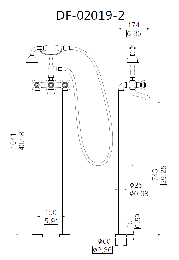 Sanitary Ware Freestanding Bathtub Brass Faucet Plated Gold