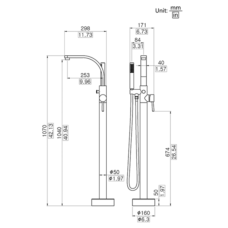 Single Handle Freestanding Floor Mount Tub Faucet Bathtub Filler with Hand Shower in Chrome