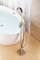 Freestanding Bathtub Faucet Tub Filler Brushed Nickel Floor Mount Brass Single Handle Bathroom Faucets With Hand Shower