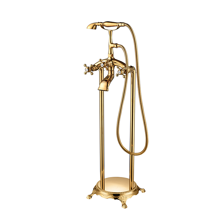 Telephone Style Floor Mounted Tub Filler with Cross Handles Include Personal Hand Shower Brass Faucet