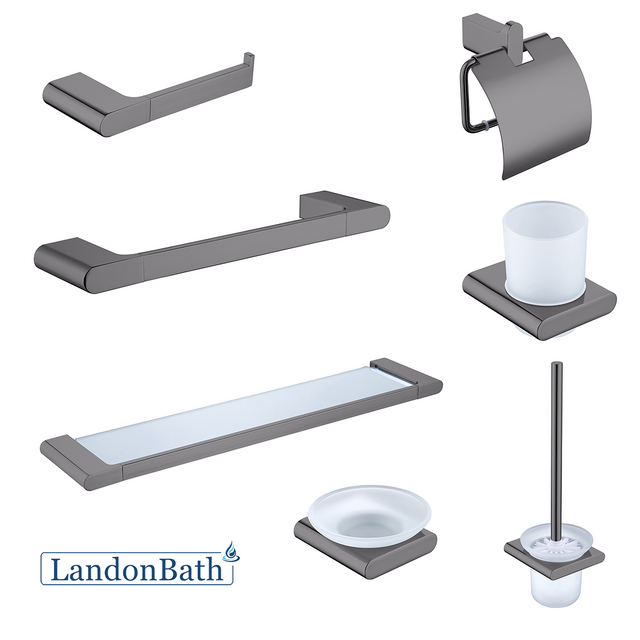 Gun Metal Surface Towel Bar Set Towel Rod Rack Rob Hook Cup Toilet Paper Holder 25Series