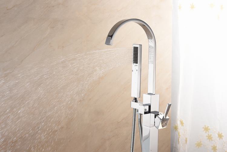 Classical White and Matt Black Floor-Mount Bathtub Faucet