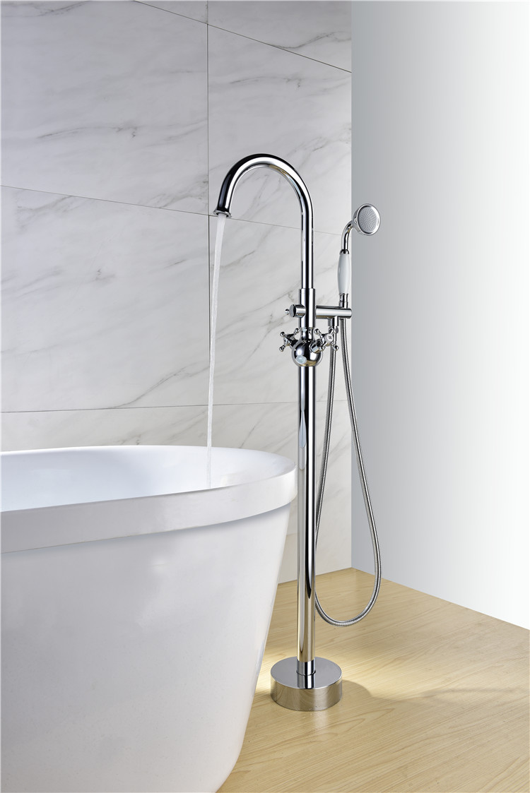 Freestanding Bath Tub Faucet with Hand Shower Chrome Floor Mounted