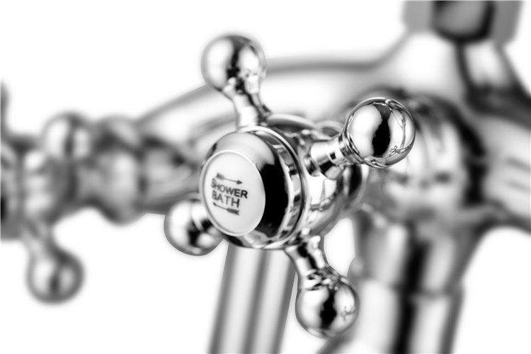 Chrome Floor Mount Tub Filler Bathroom Mixing Tap With Tel Handheld Shower Freestanding Triple Cross Knob Handle Bathtub Faucet