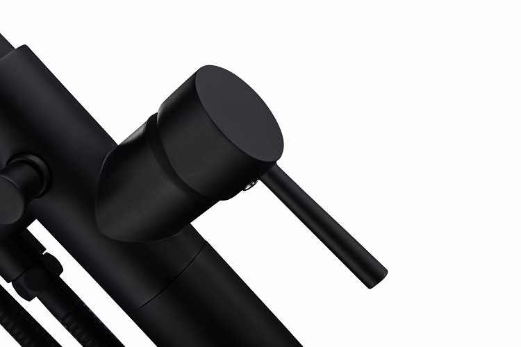 Modern Design Single Handle Floor Free Stand Black Bathtub Faucet Matte Black Bath Shower Faucet With Hand Shower