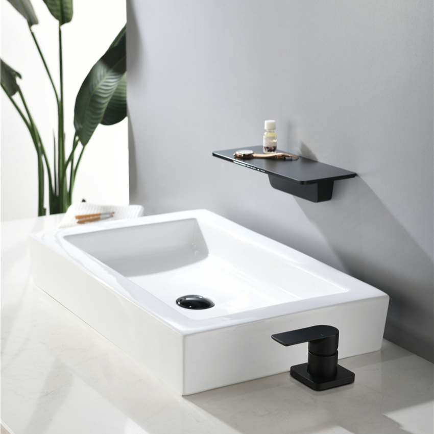 Bathroom Basin Mixer Waterfall Faucet Deck Mount Taps Mixers Washbasin Spout Tall Faucets Black Wall Mount Tap