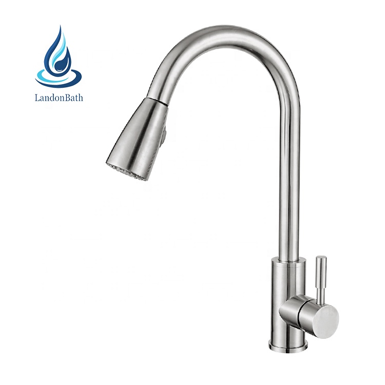 Single handle pulldown sprayer kitchen faucet stainless steel pullout kitchen basin faucet with single level handle