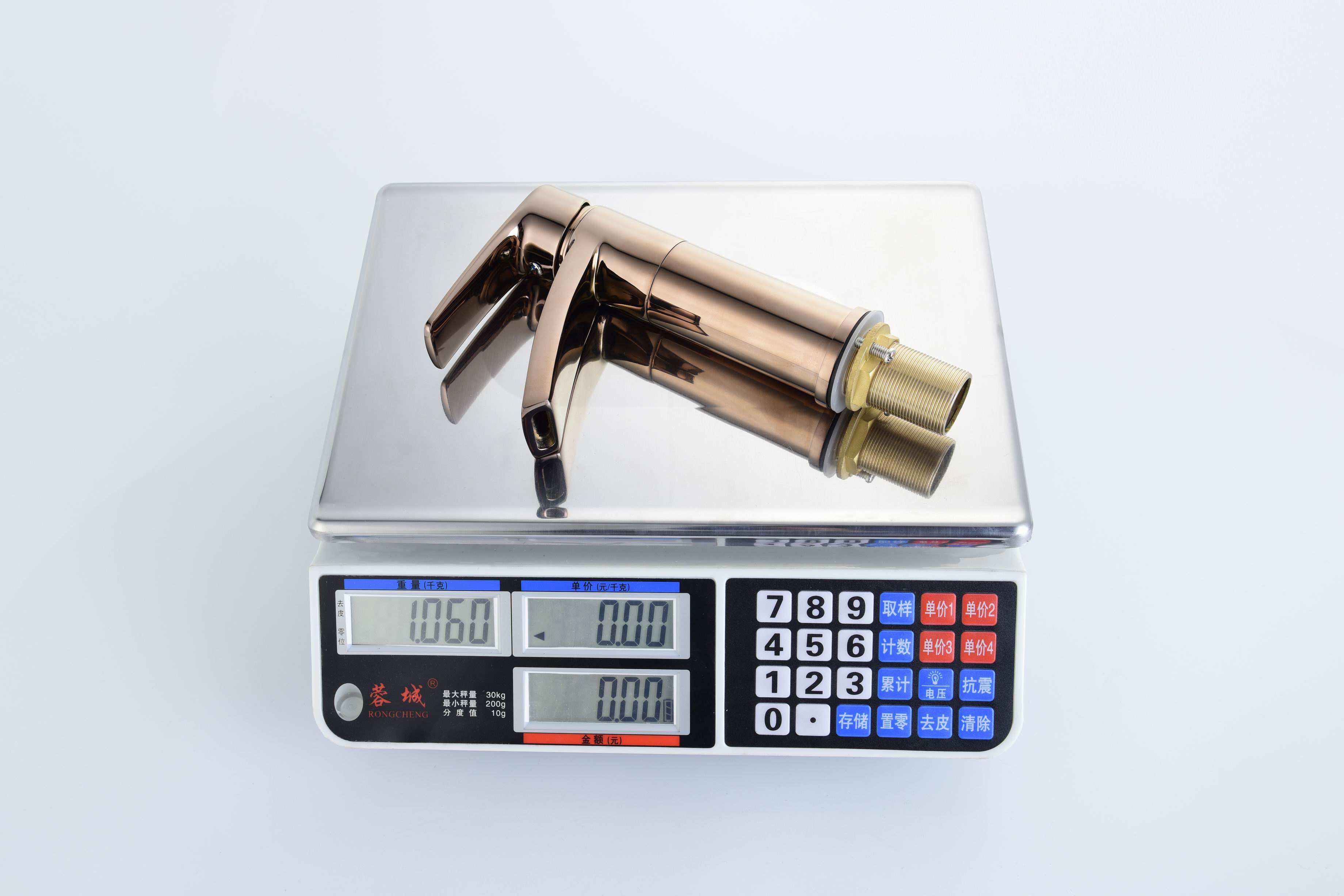 Modern Rose Gold Bathroom Brass Washbasin Faucet, Single Lever Golden Water Taps