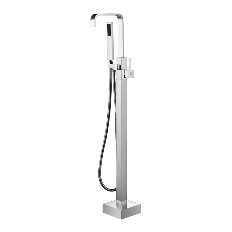 Square Chrome Bathtub Mixer Tap Brass Bathroom Copper Floor Mount Freestanding Tub Filler
