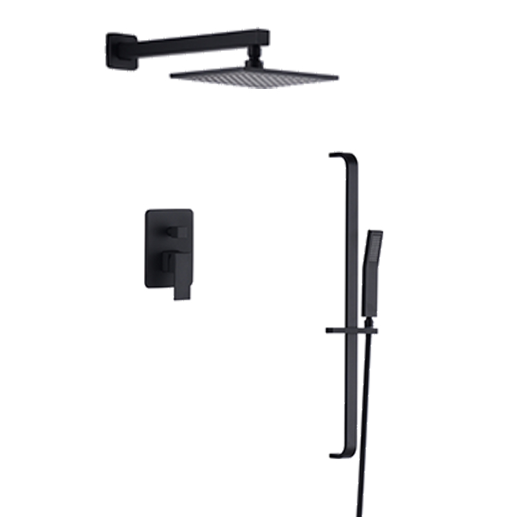 European Wall Mounted Black Concealed Hidden Brass Hot And Cold Shower Faucet Set Rain Shower Head Guangdong