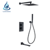 Bathroom Dual Lever Bath Thermostatic Diverter Square Concealed Black Shower Set Rain Head
