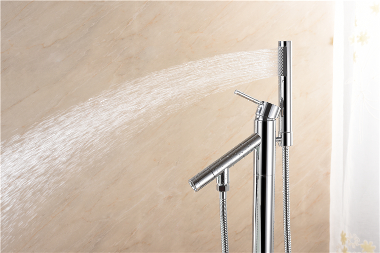 Sanitary Ware Solid Brass Chrome Finish Floor Stand Bath Filler Mixer Tap Freestanding Bathtub Faucets
