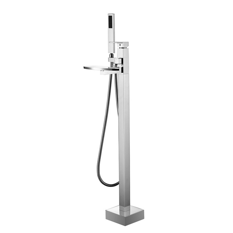 Freestanding Tub Filler Waterfall Bathtub Faucet Floor Mount Brass Bathroom Faucets with Hand Shower room