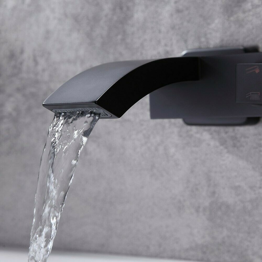 Waterfall Shower Faucet with Handheld Wand Matte Black Bathtub Filler Wall Mount