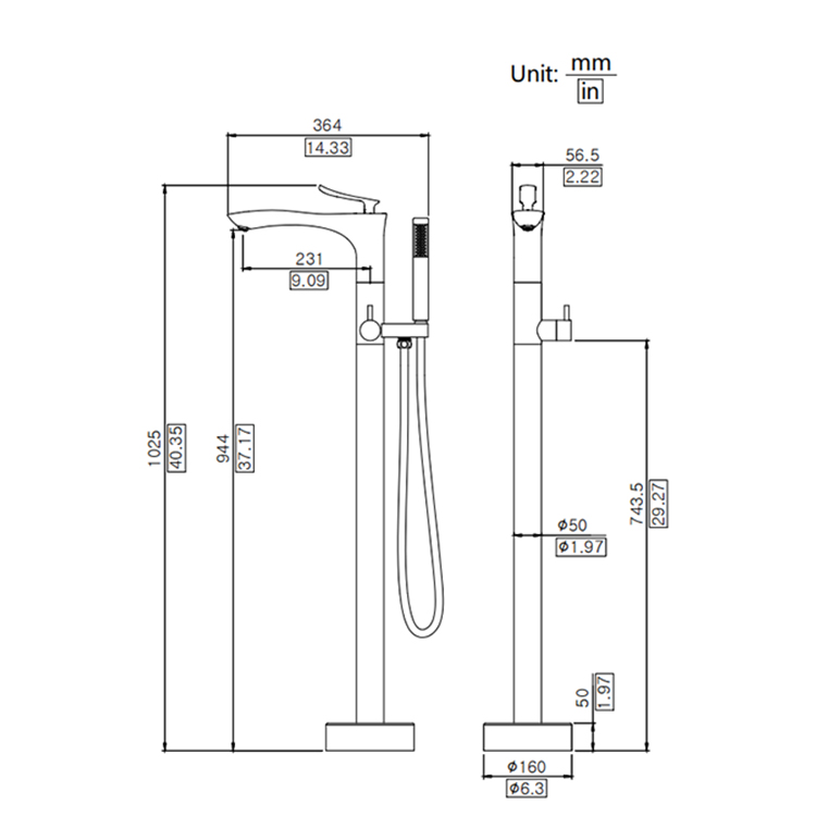 New Design Floor Mount Bath Tub Filler Mixer Tap Freestanding Bathtub Faucet with Handheld Shower