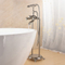 Free Standing Brushed Nickel Bathtub Faucet Triple Handle Floor Mounted Tub Sink Mixer Faucet Brass Bathroom Bath Shower Set Tap