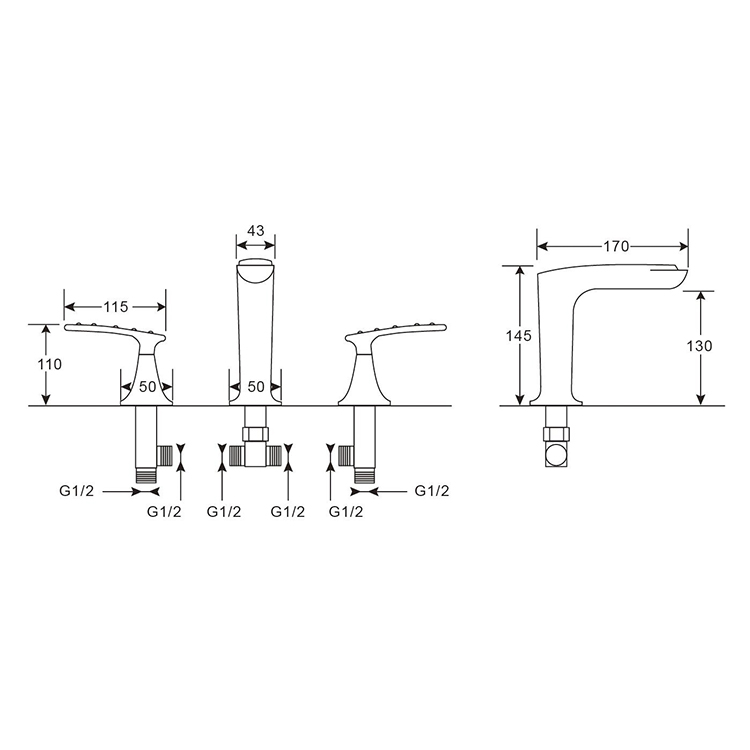 Contemporary Matte Black Wash Basin Faucet 3 Hole Dual Handle Bathroom Water Mixer Taps