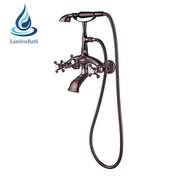 Deck Mount Clawfoot Tub Filler Handshower Antique Brass Bathtub Faucet Vintage Shower Taps Watermark