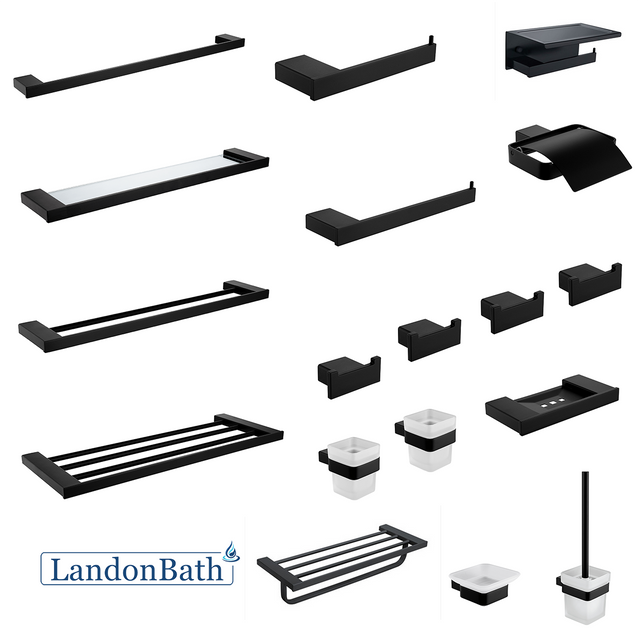 Matt Black Bathroom Accessories Set Paper Holder Towel Rod 69Series