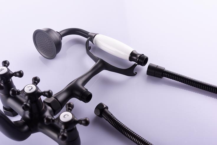 Factorys Price Latest Brass Matt Black Deck-Mount Roman Bathtub Faucet