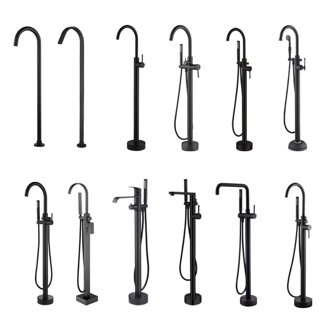 Modern Electroplated Matte Black Stand bathtub Alone Bathroom Free Floor Standing Bath Faucet Tap Mixer Shower