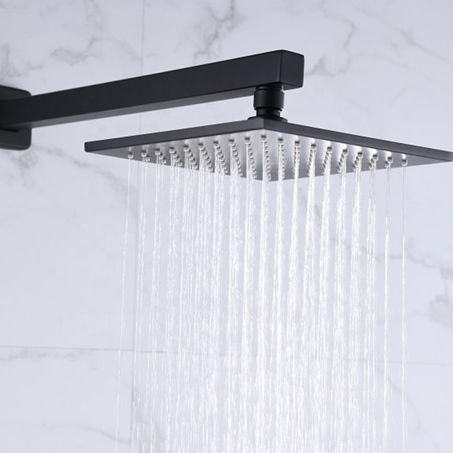 Concealed Wall Mounted Matte Black Shower Set Pure With Bathroom Square Rain Head Mixer Tap Faucet Brass System Taps
