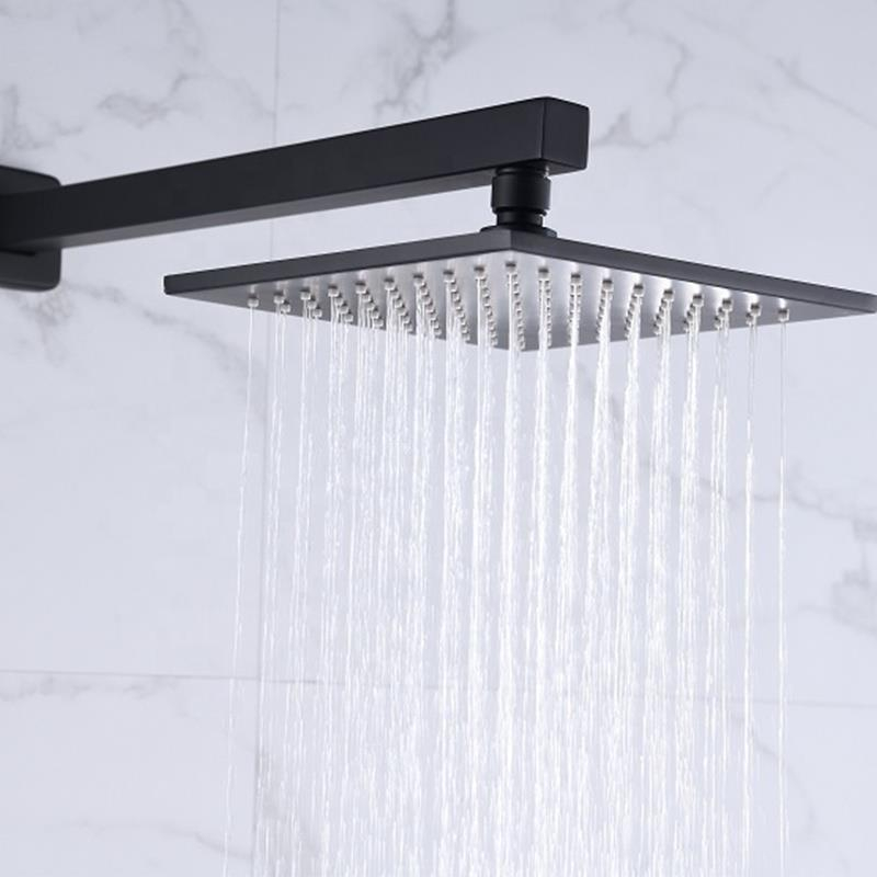 Concealed Wall Mounted Matte Black Shower Set Pure With Bathroom Square Rain Head Mixer Tap Faucet Brass System Taps
