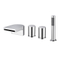 Bathroom 4 Hole Bathtub Faucet with Pull Out Handshower Deck Mount Tub Filler