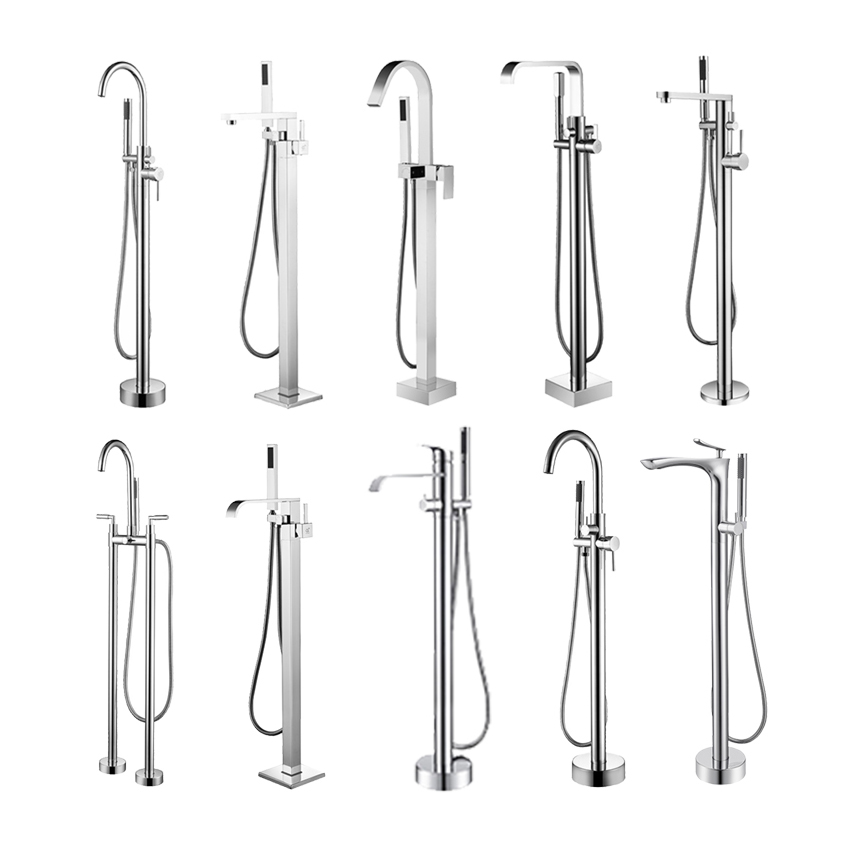Chrome Floor Mounted Shower Bath Tub Faucet Free Standing Tub Filler Brass Freestanding Bathroom Bathtub Faucets