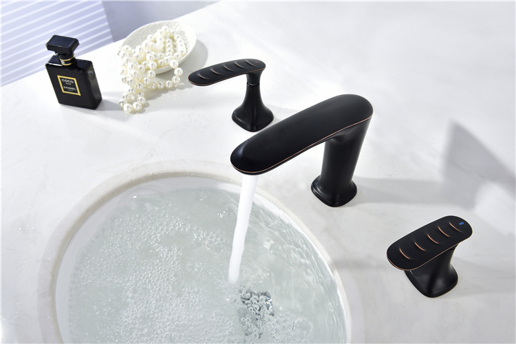 Factory Price Blackened 8" Widespread Bathroom Hand Washing Three Holes Brass Faucet For Basin