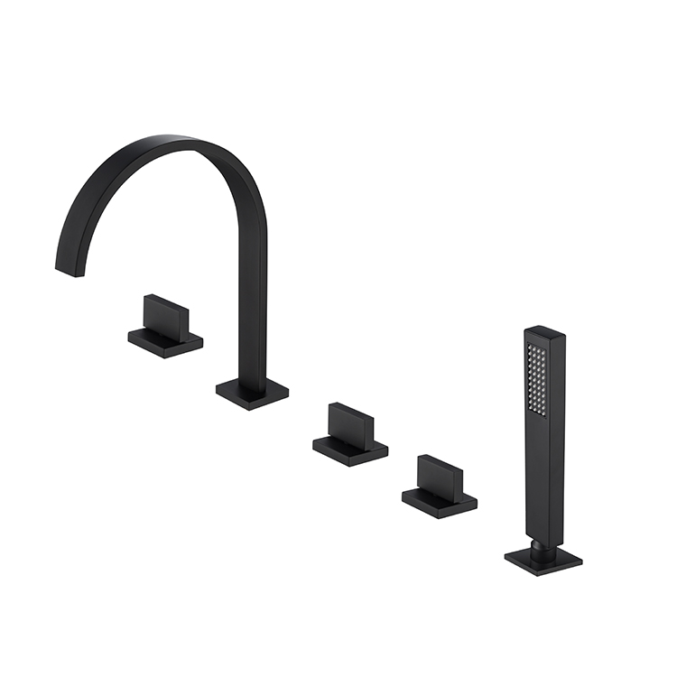 5 Pcs Side Matte Black Deck Mounted Hole Designer Tub Tap Bathtub Bath Sink Faucet