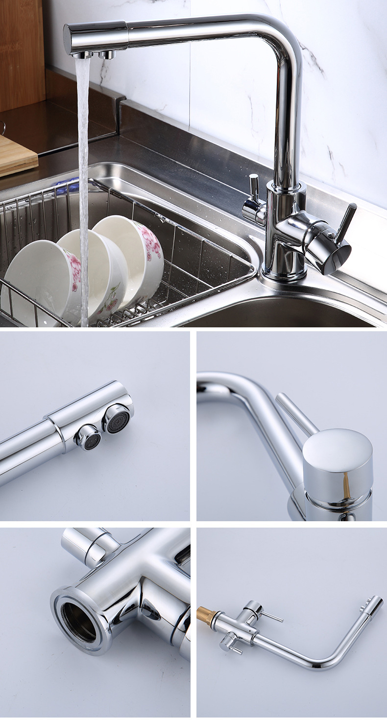 3 Way Dual Handle Sink Taps Purifier Copper Kitchen Faucet