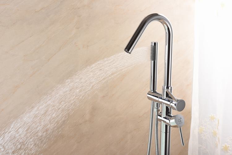 Floor Standing Tub Filler Modern Design Brass Stand Alone Double Handles Bathtub Faucet Floor Stand