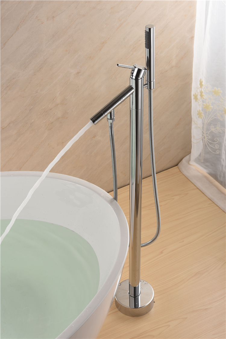 Sanitary Ware Solid Brass Chrome Finish Floor Stand Bath Filler Mixer Tap Freestanding Bathtub Faucets