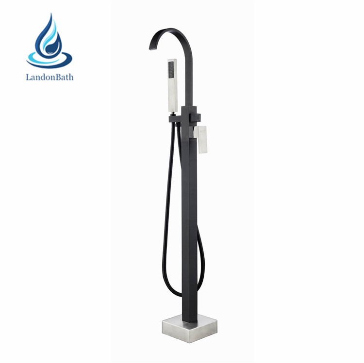 Contemporary matte black floorstanding bathtub mixer solid brass bathroom shower bath tub faucet set
