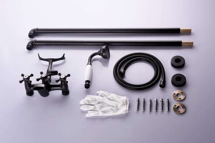 Factorys Price Latest Brass Matt Black Deck-Mount Roman Bathtub Faucet