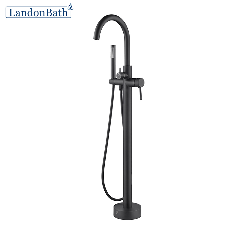 High Quality Matte Black Brass Floor-Mount Bathtub Faucet