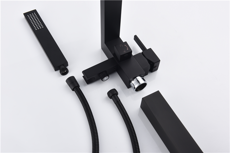 304 Stainless Steel Matte Black Floor-Mount Bathtub Faucet