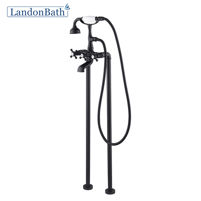 Classical White and Matt Black Deck-Mount Bathtub Faucet Landon Bath