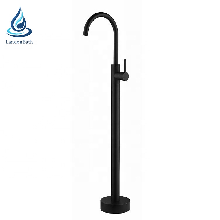 European Electroplated Matte Black Stand Mixer Bath Bathroom Watermark Floor Standing Tapware Design Alone Free Shower Faucet