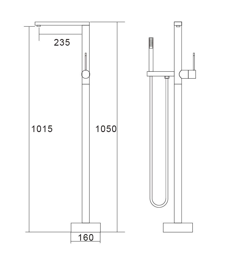 Modern Brass Bathroom Single Handle Hot&Cold Freestanding Tub Faucet