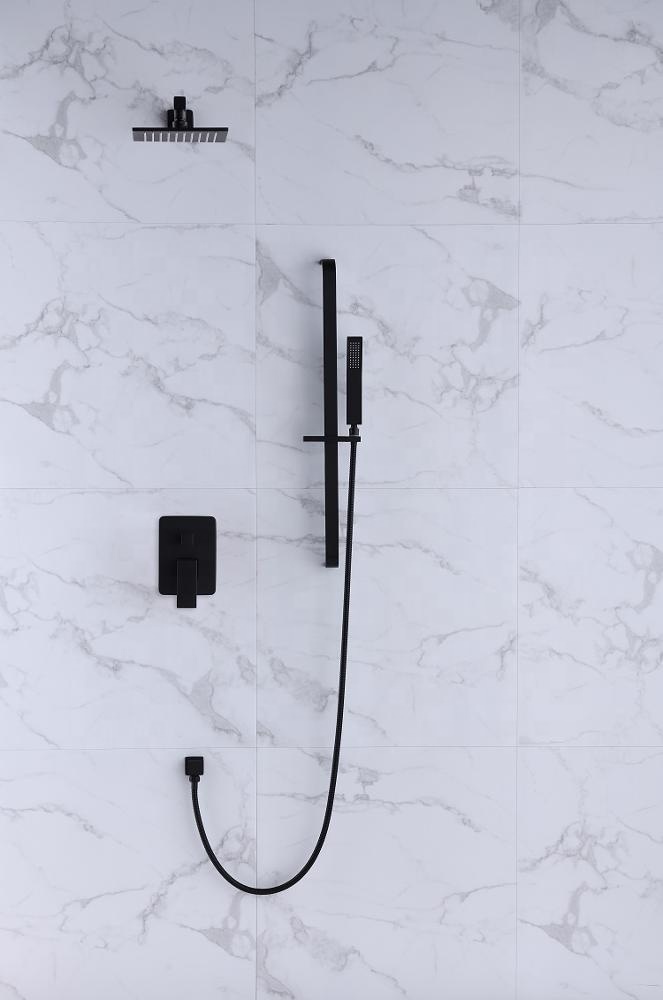 Matte Black Modern Hand Held Shower Matt Finish Brass Rainfall Wall Mounted Rain Fall Set External System Mount