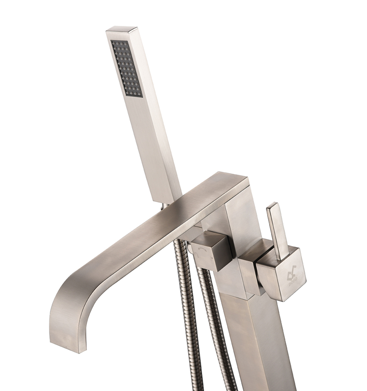 Brushed Nickel Bathroom Bathtub Mixer Tap Floor Standing Faucet