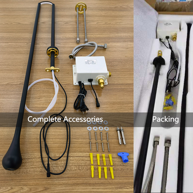 Bathroom Sanitary Touch-Free Automatic Touchless Black Brass Faucet Ceiling Mounted Smart Sensor Basin Faucet