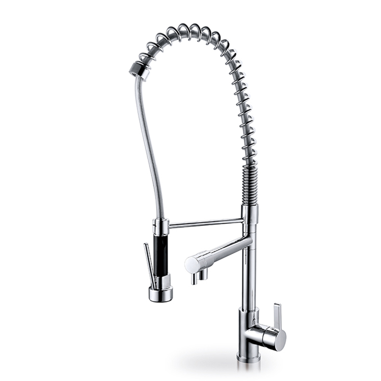 Factory Wholesale Price High Quality Chrome Brass Spring Kitchen Sink Faucet With Pull Down Sprayer Hot Cold Mixer Tap